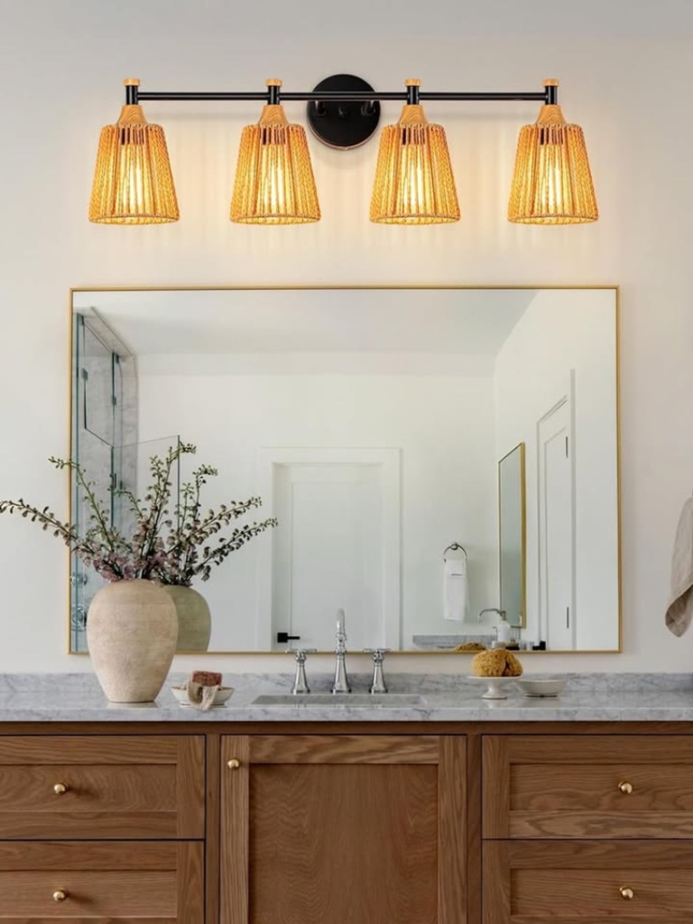 NEW Boho Bathroom Light Fixtures Over Mirror, 4-Light Vanity Lights